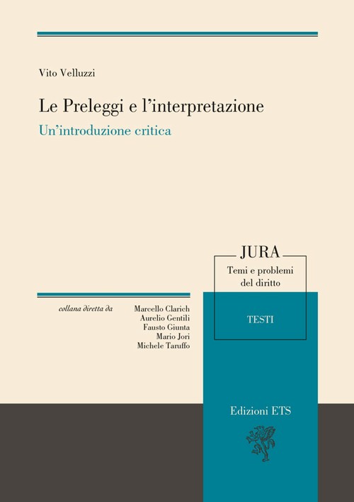 Copertina &middot; Le Preleggi e l'interpretazione