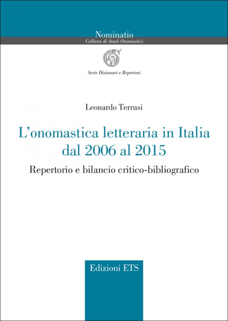 Copertina &middot; L&rsquo;onomastica letteraria in Italia dal 2006 al 2015