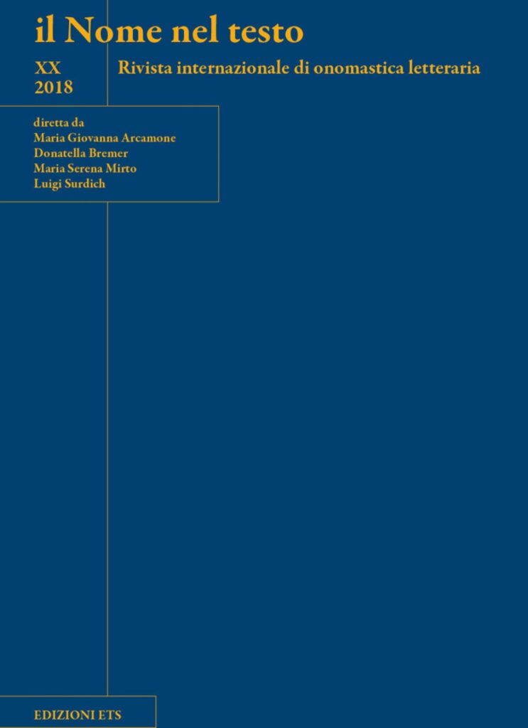 Copertina &middot; il Nome nel testo &ndash; vol XX/2018