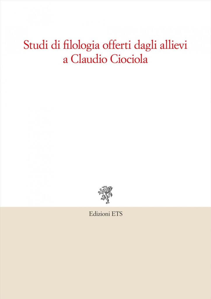 Copertina &middot; Studi di filologia offerti dagli allievi a Claudio Ciociola