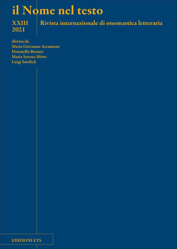 Copertina &middot; Il nome nel testo - vol.XXIII/2021Rivista internazionale di onomastica letteraria 