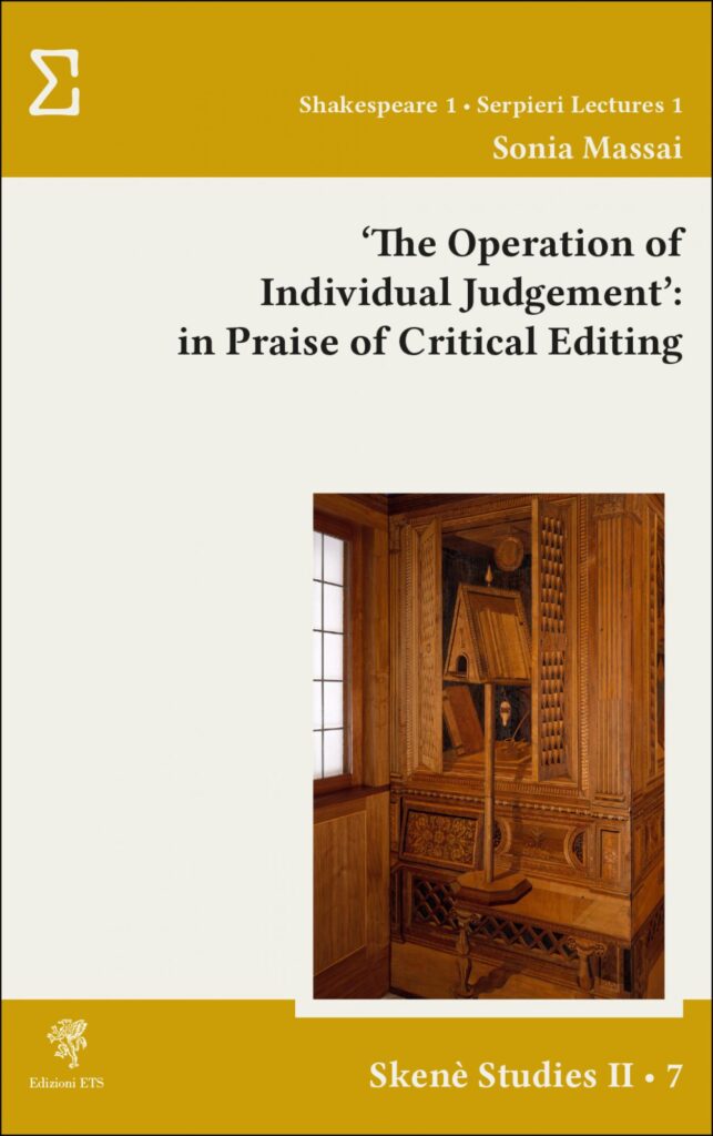 Copertina &middot; &lsquo;The Operation of Individual Judgement&rsquo;: in Praise of Critical Editing