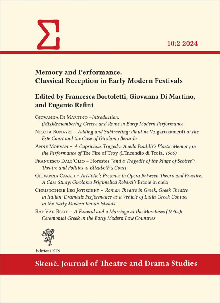 Copertina &middot; Memory and Performance. Classical Reception in Early Modern Festivals