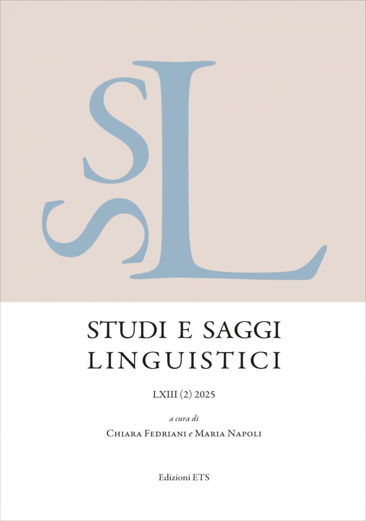 Copertina &middot; STUDI E SAGGI LINGUISTICI